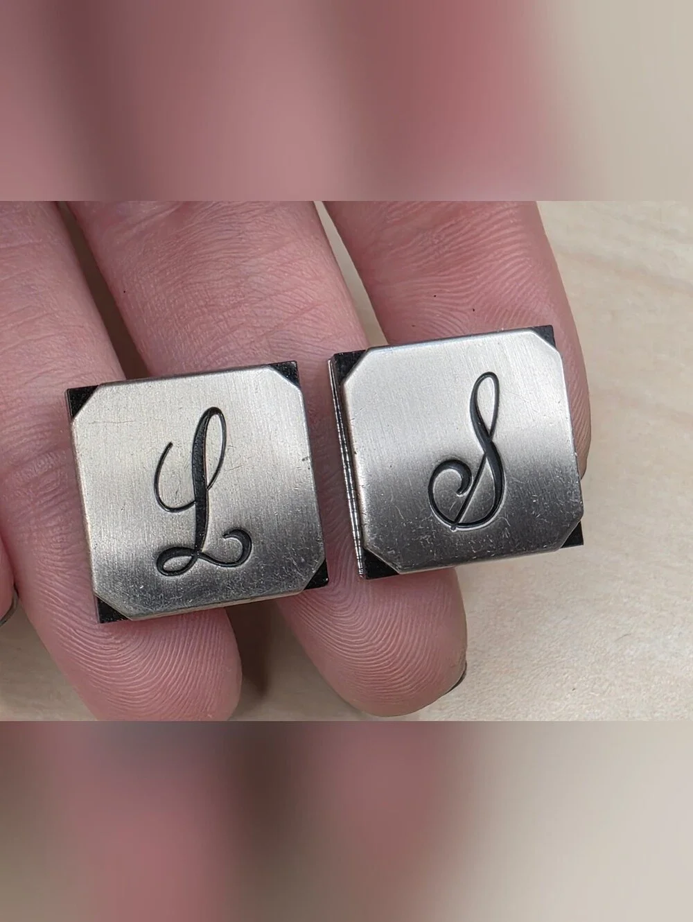 VTG Swank Monogram Initial Cufflinks S L Silver Tone Square Mid Century
